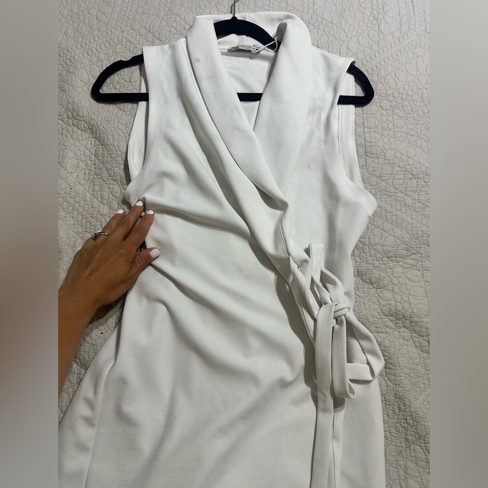 Zara White Cowl Neck Tie Front Midi Dress